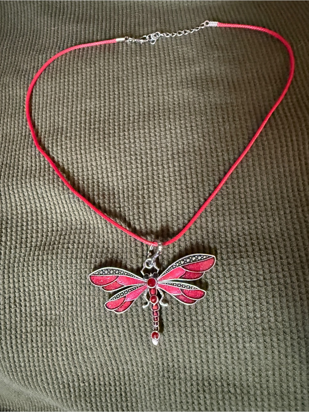 Red Dragonfly Pendant Necklace - Women's Jewelry